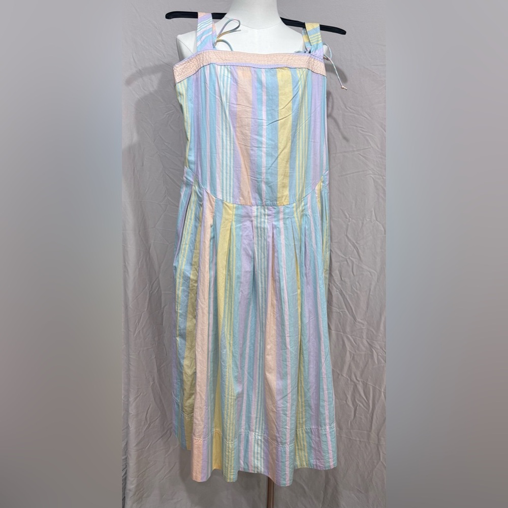 FREE PeOPLE NWT 100% Cotton, Striped Suspender Midi Dress pleats, dropped waist - Picture 6 of 11